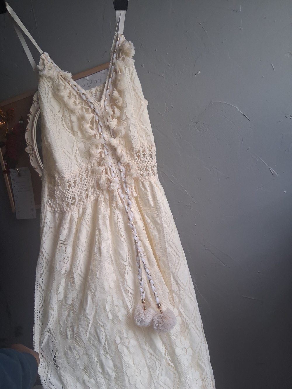 Bohemian Lace Spaghetti-Strap Sundress in Cream